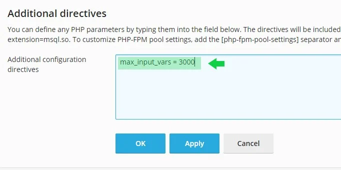 Modificar max_input_vars en Plesk