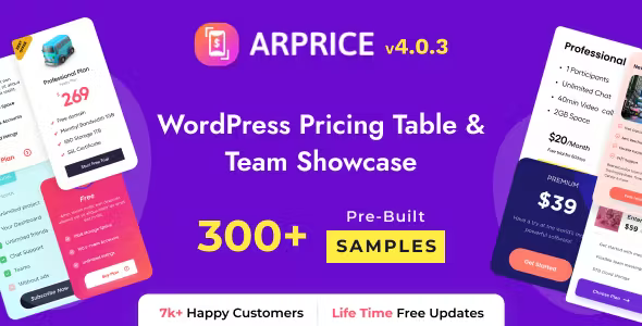 ARPrice Pricing Table Plugin
