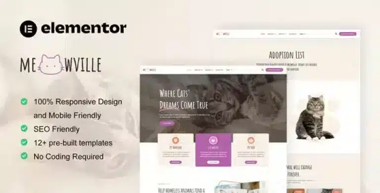 MeowVille Animal Shelter Elementor Template Kit