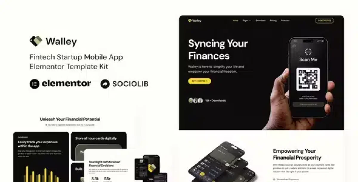 Walley Startup Mobile App Elementor Template Kit