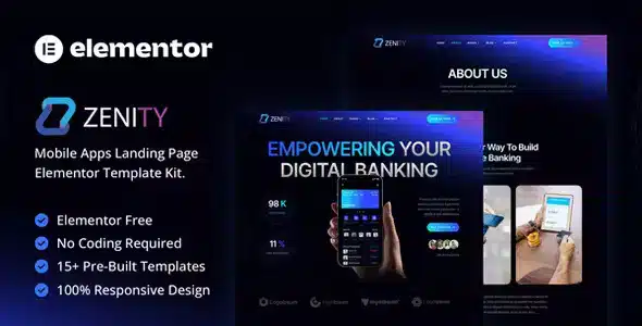 Zenity Mobile App Landing Page Elementor Kit